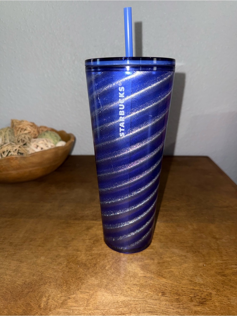 Starbucks Metallic Blue Spiral Tumbler with Blue Straw